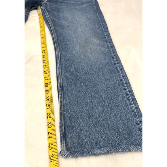 Zara Womens Mid Rise Denim Jeans Size 4 Straight Fringe Raw Hem Medium Washed - Picture 5 of 9